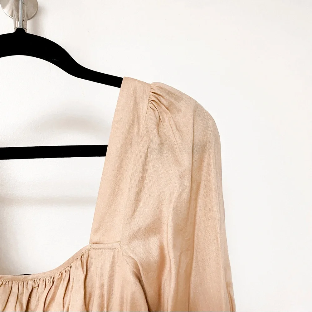 J. Crew Spring Chic Cinched Waist Top in Herringbone Cotton in Almond Biscotti‎